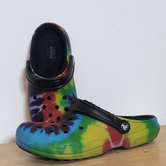 CROCS Shoes - Crocs Rainbow Tie Dye Fuzzy Lined Clogs Shoes